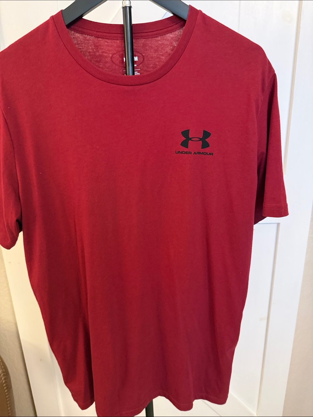 Under Armour Red Short Sleeve Crew Tee with Black Logo